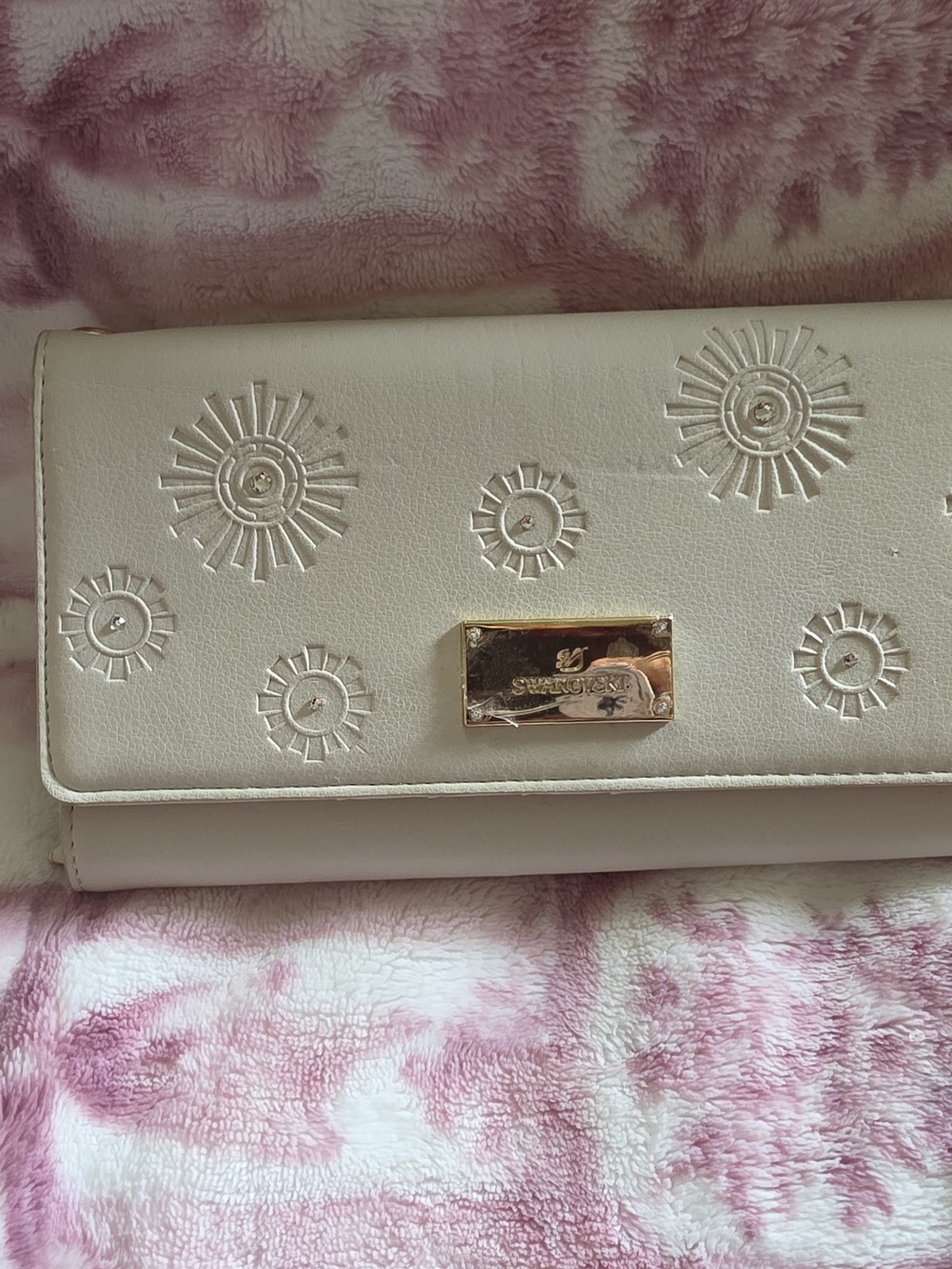 Swarovski Cream Embossed Sunburst Wallet with Gold Plaque